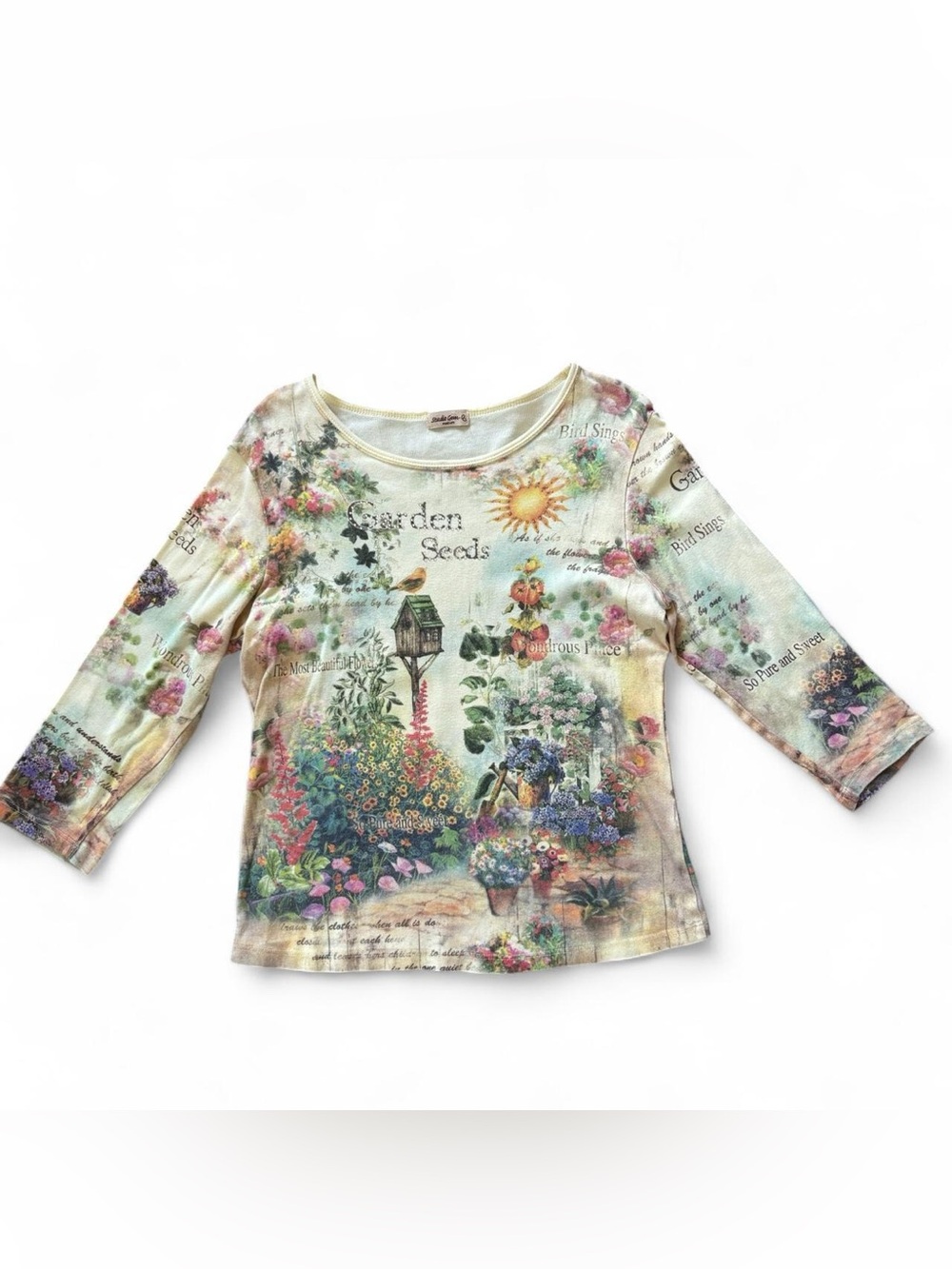 90s Garden-Print Scoop Neck Women's Top, Size Med, Cottagecore